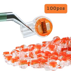 ciciment Button Cable UY2 Orange Clear Waterproof Crimp Butt Splice Connectors - Telephone Cable Repair Joints, Data Wire Connectors - 100 Pieces