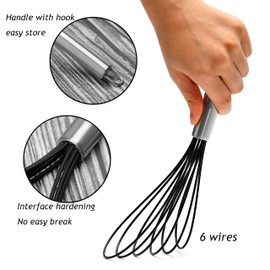 Flat Whisk Set,Stainless Steel 3 Pack 10''+11''+12'' Premium Sturdy-6 Silicone Heads Non Stick Wires Whisk for Blending Beating Stirring Kitchen Cooking by Jell-Cell (Black)