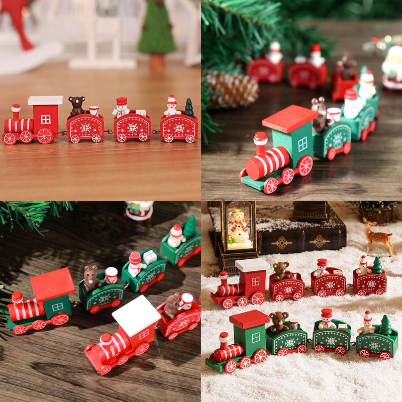 Xinlon Pack of 2 Wooden Christmas Train Decoration, Mini Christmas