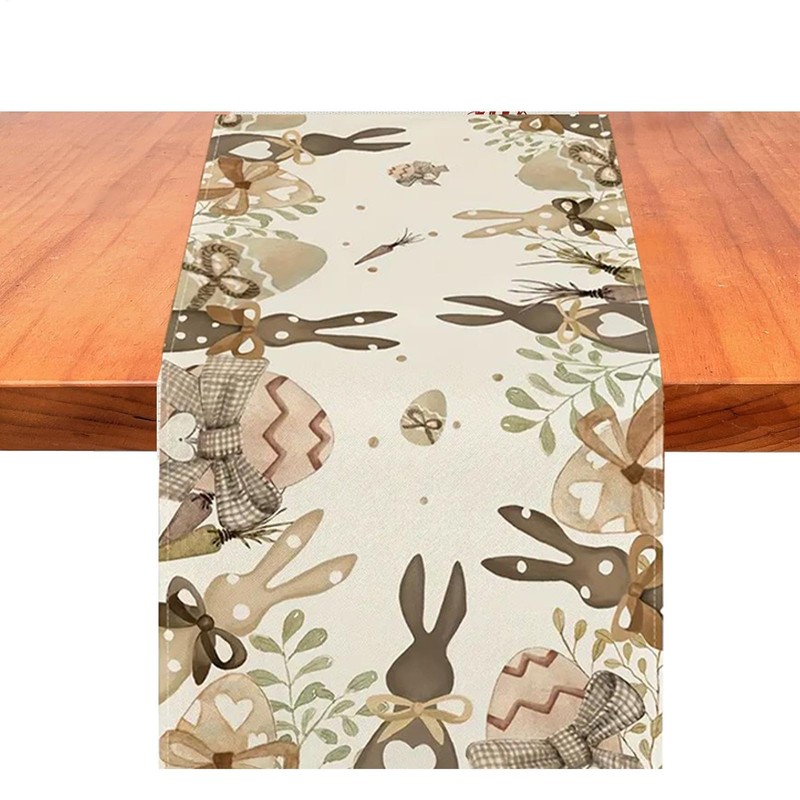 Bunny Easter Table Runner Decorations,Linen Cute Bunny Runner for Table,72x13in