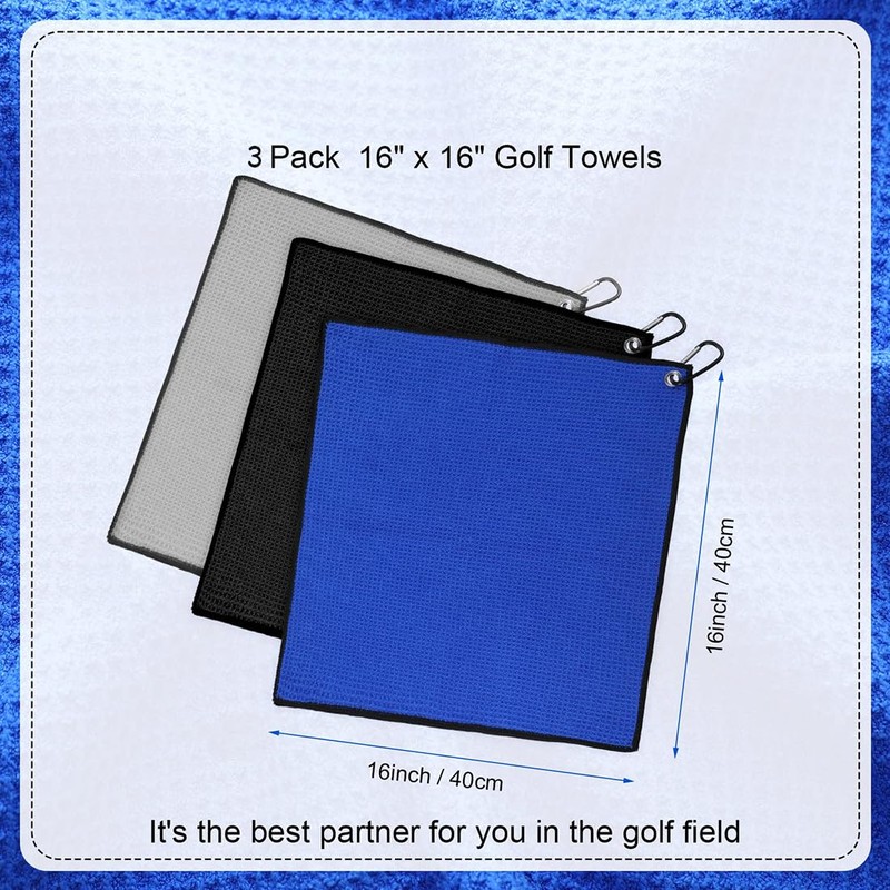 3Pack Golf Towels, Golf Towel for Bags with Clip and