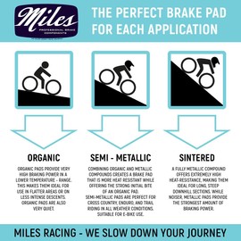 Miles Racing - Disc Brake Pads - Semi Metallic - SHIMANO BR-CX75 mechanical, BR-CX77(Road), BR-R315(Road), BR-R515 (Road), BR-R785 (Road), BR-RS785 (Road), Alfine BR-S700, Alfine BR-S7000 (MI-MET-26V)