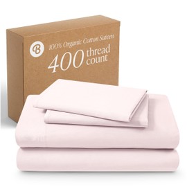 Bare Home 100% Organic Cotton Twin Sheet Set - 400 Thread Count - Smooth Sateen Weave - Breathable & Cooling - Hotel Luxury Set - Deep Pocket Bed Sheets (Full XL, Dusty Pink)