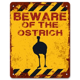 Print Crafted - Beware Of The Ostrich | Vintage Metal Garden Yard Warning Sign