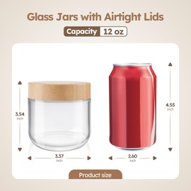 Tecohouse Chia Pudding Jars with lids, 2 Pack Overnight Oats containers with Bamboo Lids, Mason Glass Jars with Airtight Lids For Salad, Meal Prep Food Storage, Snacks, Spice, Suger, Yogurt (6P 12OZ)