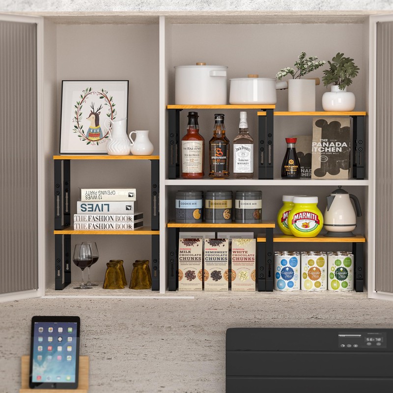 Expandable Kitchen Cabinet Organizer Shelves – Stackable Adjustable Metal and