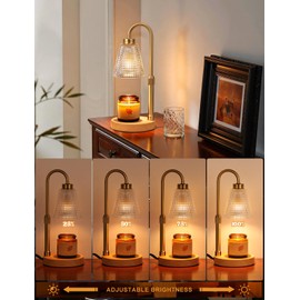 Innqoo Wood Color& Clear Candle Warmer Lamp with Timer, Dimmable Candle Warmer for Jar Candles, Height Adjustable Wax Melts Warmer, Birthday Gifts for Women Mom, House Warming Gifts New Home Decor