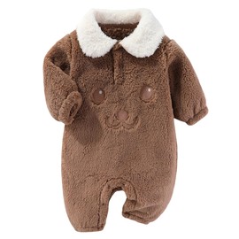 Newborn Baby Bear Outfit Suit Fold-Over Footies Infant Girls Boys Winter Fleece Clothes Fuzzy Jumpsuit One Piece Warm Romper Brown 6-9 Months