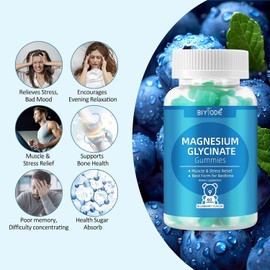 Magnesium Glycinate Gummies 500mg, Sugar-Free for Adults & Kids, Magnesium Gummies for Sleep, Stress & Muscle Relief, Supports Bone & Nerve Health, Vegan, Pectin-Based, 60 Count, Blueberry Flavor