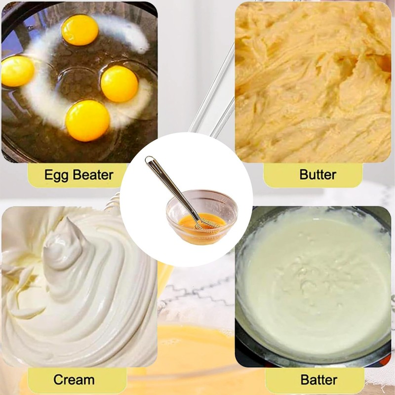 2 Pcs Stainless Steel Egg Whisk Mini Handheld Whisk Beater