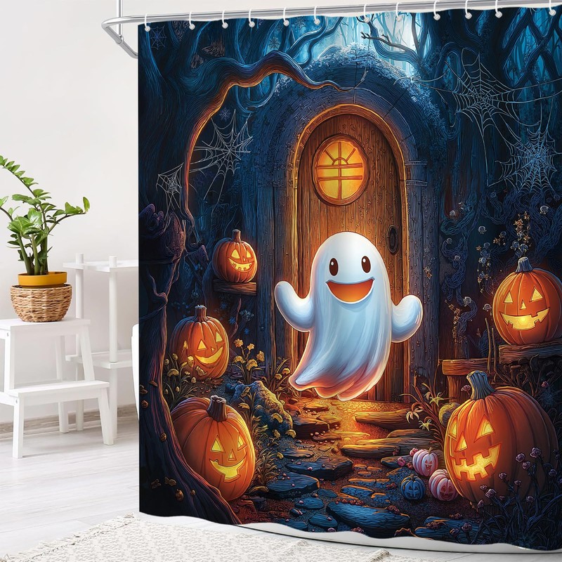 UPUMKSK Cute Ghost Halloween Shower Curtain Spooky Forest, 70x70 Inch