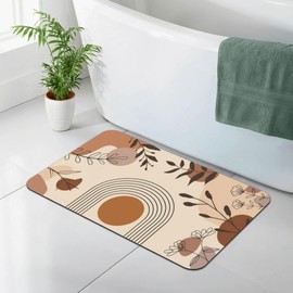 Zynthor Boho Bath mats Quick Dry Absorbent Bath Rugs Rubber Non Slip Bath Mat Easy to Clean for Bathroom Floor, Tub and Shower, Sink, 16"×24"（Brown）