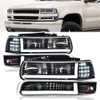 PIT66 LED DRL Headlight Assembly Lamps Compatible with 1999-2002 Chevy
