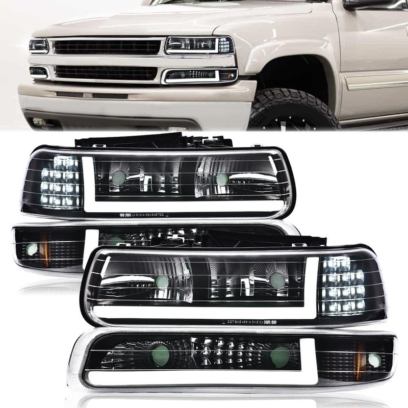 PIT66 LED DRL Headlight Assembly Lamps Compatible with 1999-2002 Chevy