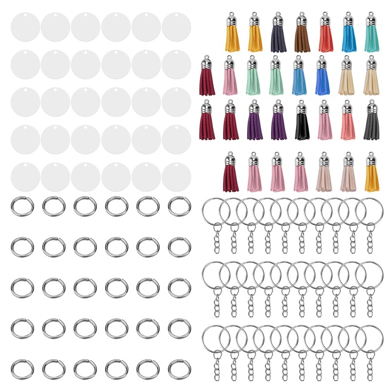 30Set DIY HandPainted Acrylic Keychain Blanks Circles Keychain Tassel Set