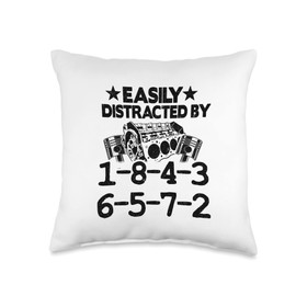 V8 Drag Racing & Funny Mechanic Gifts Men Women Easily Distracted by 1-8-4-3-6-5-7-2 Firing Order V8 Garage Throw Pillow, 16x16, Multicolor