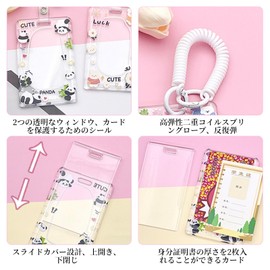 Nalaina Pass Case, Commuter Pass Case (Set of 2), Cute, Transparent, Double-sided, IC Card Case, Commuter Pass Case, Bus Card Cover, Slide Cover Design, Extendable Long Rope, Employee ID ICOCA SUICA,