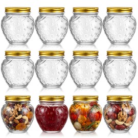 Suclain 12 Pcs Canning Jars 13.5 oz Clear Glass Spice Fruit Jars with Airtight Lids for Storing Jams, Jellies, Spices, Honey, and Other Food Products (Strawberry)