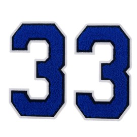 2 Pcs 5.0" Royal Blue Chenille Number Patches with White Border, Iron On Appliques for Clothing, Jackets, Backpacks Varsity Style Number Patches Pair with Varsity Letter Patch (Royal Blue 3)