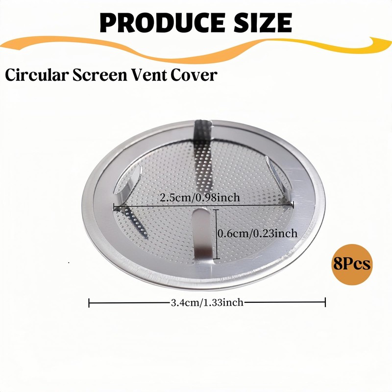 8 Pack 1.34''Circular Screen Vent Cover,Stainless Steel mesh,Silver