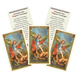 Trendzeen Tarjeta De San Miguel Arcangel - 5 Spanish St Michael The Archangel Prayer Card For Daily Devotion, Reflection - Oracion San Miguel Arcangel, Set of 5 Items