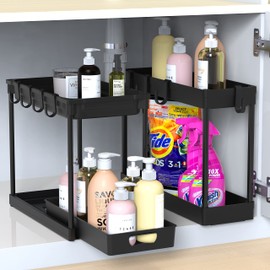 Simple Houseware 2-Tier Standard Under Sink Storage Organizer, Black