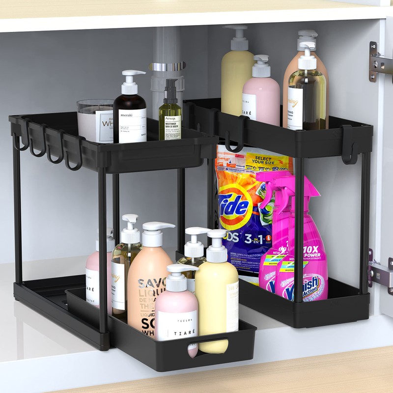 Simple Houseware 2-Tier Standard Under Sink Storage Organizer, Black