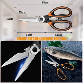 Kitchen Scissors Heavy Duty, Upgraded Sharp Stainless Steel Kitchen Shears Multipurpose Utility Cooking Scissor with Blade Cover for Chicken, Fish, Meat, Poultry, Vegetables, Herbs, Bones, Nuts, BBQ