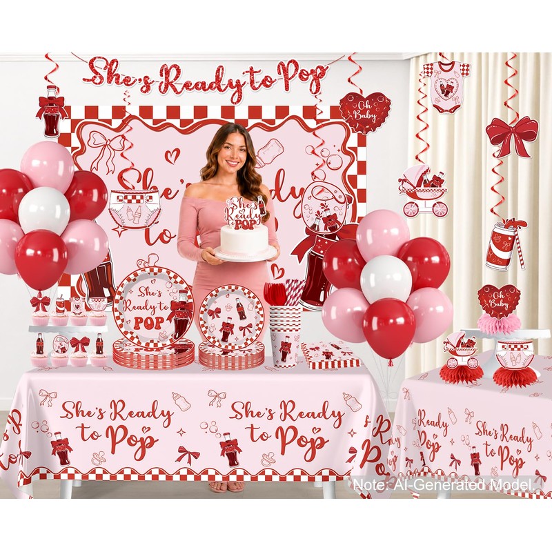 208Pcs Xynic She's Ready to Pop Baby Shower Decorations Tableware