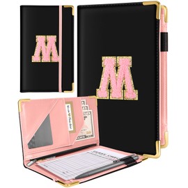 Slohif Server Book for Waitress Alphabet Serving Books with Zipper Pocket Accessories Leather Server Check Book Restaurant Waiter Wallet Server Booklet Ticket Book Holder Red M