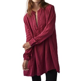 R.Vivimos Women's Tunic Dress Fall Cotton Button Down Long Sleeves Casual Mini Shirt Dress (Large, Burgundy)