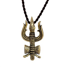 Artschatz Trishula (त्रिशूल) Pendant - Trident of Shiva, Brass, No Gemstone