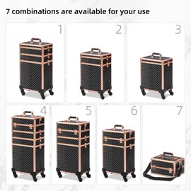 Somduy Rolling Makeup Case, Makeup Train Case with Lid, 5 in 1 Cosmetology Case on Wheels, Christmas Gift, Large Makeup Case Organizers, Profesional Cosmetic Case for Salon Barber, Black gold