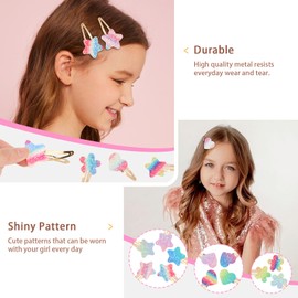 CAVETEE Hair Clips for Girls -24 PCS No Slip Metal Snap Barrettes Rainbow Cute Hearts Stars Flowers Styling Hair Accessoriesfor Girls and Women