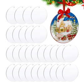 Acrylic Ornaments Blanks,30pcs Clear Christmas Ornaments,Round Circle Plastic Clear Acrylic Ornaments with Hole for Vinyl,DIY Crafts,Painting,Ideal for Christmas Tree and Party Decor (4 INCH)