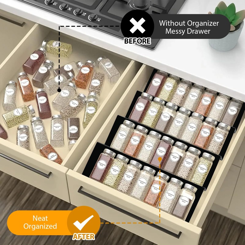 KILDOWS Spice Organiser Drawer, 4 Pieces Removable Spice Rack Drawer