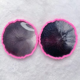 AMZTOART 2pc 4.33inch and Thickness 0.6cm Super Glossy Geode Coaster Agate Resin Crafting Silicone Mold to Make Crafts with Epoxy Resin Art DIY (YMDY0279+DY0279)