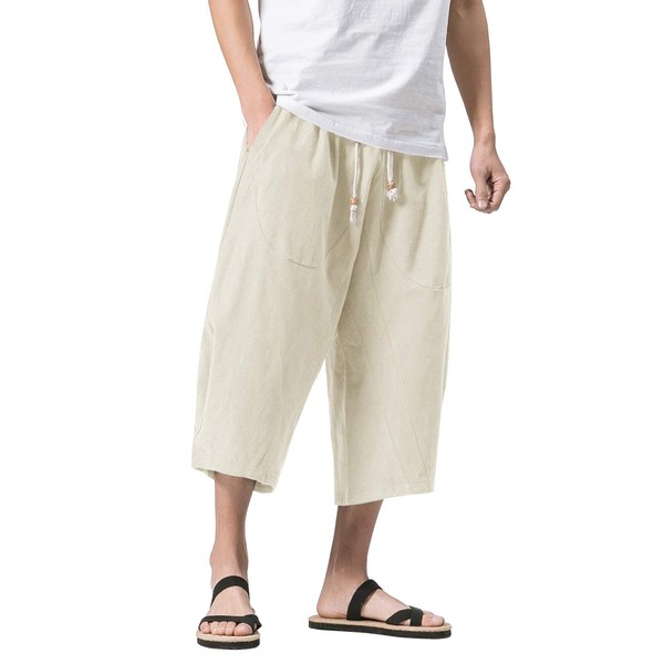 MAGNIVIT Men's Harem Pants Patchwork Loose Linen Harem Capri Pants