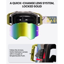 OutdoorMaster Macaw Dirt Bike Motorcycle Goggles, OTG Offroad Riding Goggles with Nose Guard, ATV Goggles for Adult and Youth, Revo Gold Lens