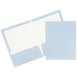 JAM PAPER Laminated Two Pocket Glossy School Folders - Letter Size - High Gloss Baby Blue - Bulk 100/Box