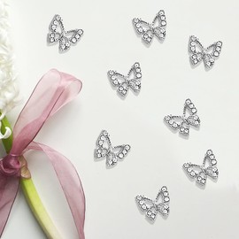 20Pcs Butterfly Nail Charms - 3D Butterfly Charms for Nails Y2K Butterfly Gems Nail Rhinestones Shiny Crystal Nail Art Charms for Acrylic Nails DIY Manicure Jewelry Accessories (Silver Butterfly)