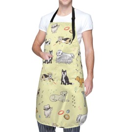 Perinsto Cute Dogs Animal （Light Yellow） Waterproof Apron With 2 Pockets Kitchen Chef Aprons Bibs For Cooking Baking Painting Gardening Grooming