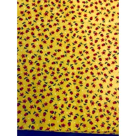 unknown VTG Tiny Ditzy CALICO YELLOW w/ Red and Black Florals  Cottagecore BTFQ