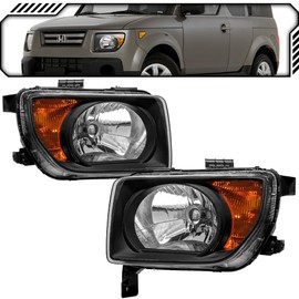 EPIC LIGHTING Halogen Replacement Spec Headlights Black Bezel Compatible with HONDA 07-08 ELEMENT EX LX [ HO2518114 HO2519114 33151SCVA21 33101SCVA21 ] Pair