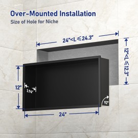Bernkot Stainless Steel Shower Niche 24" X 12" Matte Black No Tile Needed Niche Shower for Bathroom Storage Recessed Wall Niches Bathroom Shelf Over Mount Installation