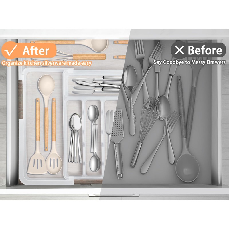 Spaclear Large Silverware Drawer Organizer Expandable Kitchen Utensil Organizer BPA