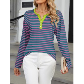 NWFZCCP Stripes Preppy Sweatshirt, Pullover Oversized Shirts Outfitters 2024 Fall Trendy(Pink,XL)