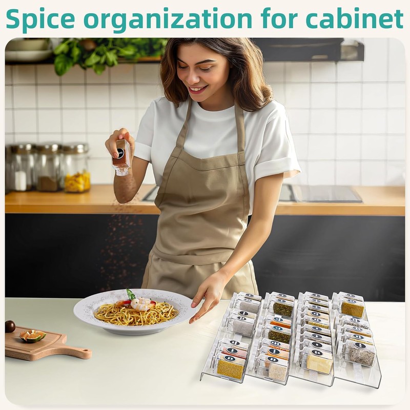 MIUKAA Acrylic Spice Drawer Organizer, 2 Tier - 4 Pack