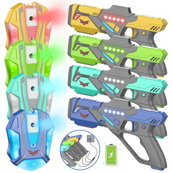 JakMean Rechargeable Laser Tag Set with Vests, 2023 Upgrade Laser Tag Guns Set of 4, Multi Player Lazer Tag Set for Kids Toy for Teen Boys & Girls, Indoor&Outdoor Toy Play Game Gift,Ages 8+