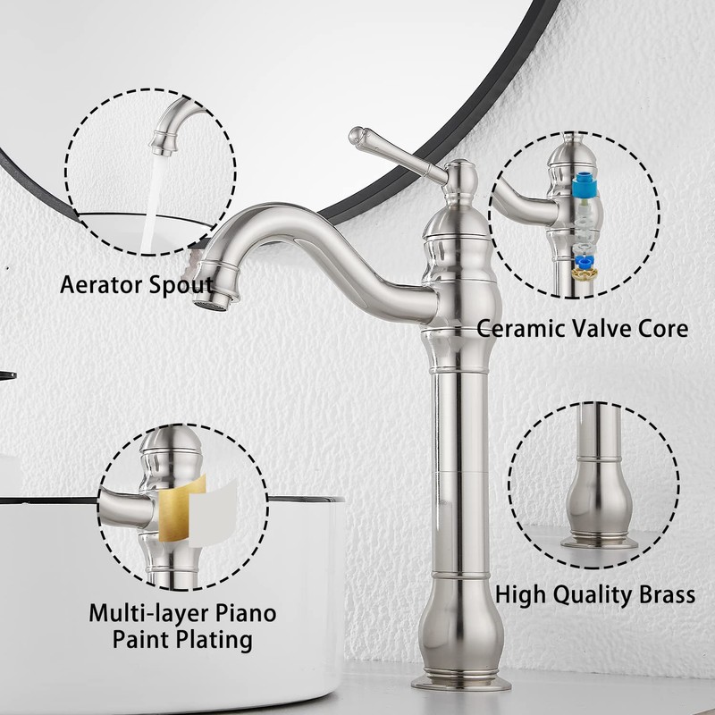 GGStudy 360° Swivel Single Handle One Hole Bathroom Vessel Sink